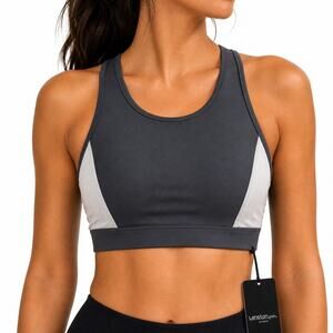 Lanston Sport Charcoal Gray Racerback Sports Bra Sz L NWT